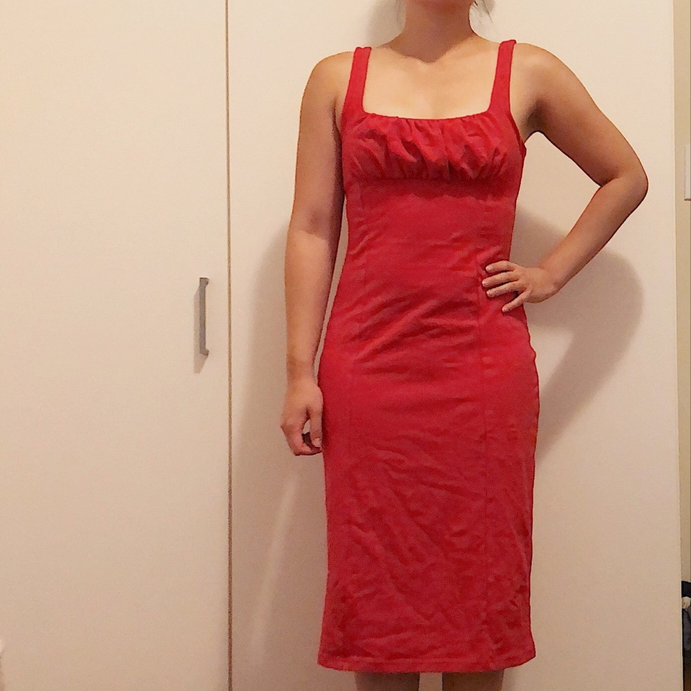 Sexy Red Bodycon Party Cocktail Midi Dress
